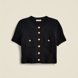 J. Crew Black Short-Sleeve Cropped Cardigan with Gold Buttons